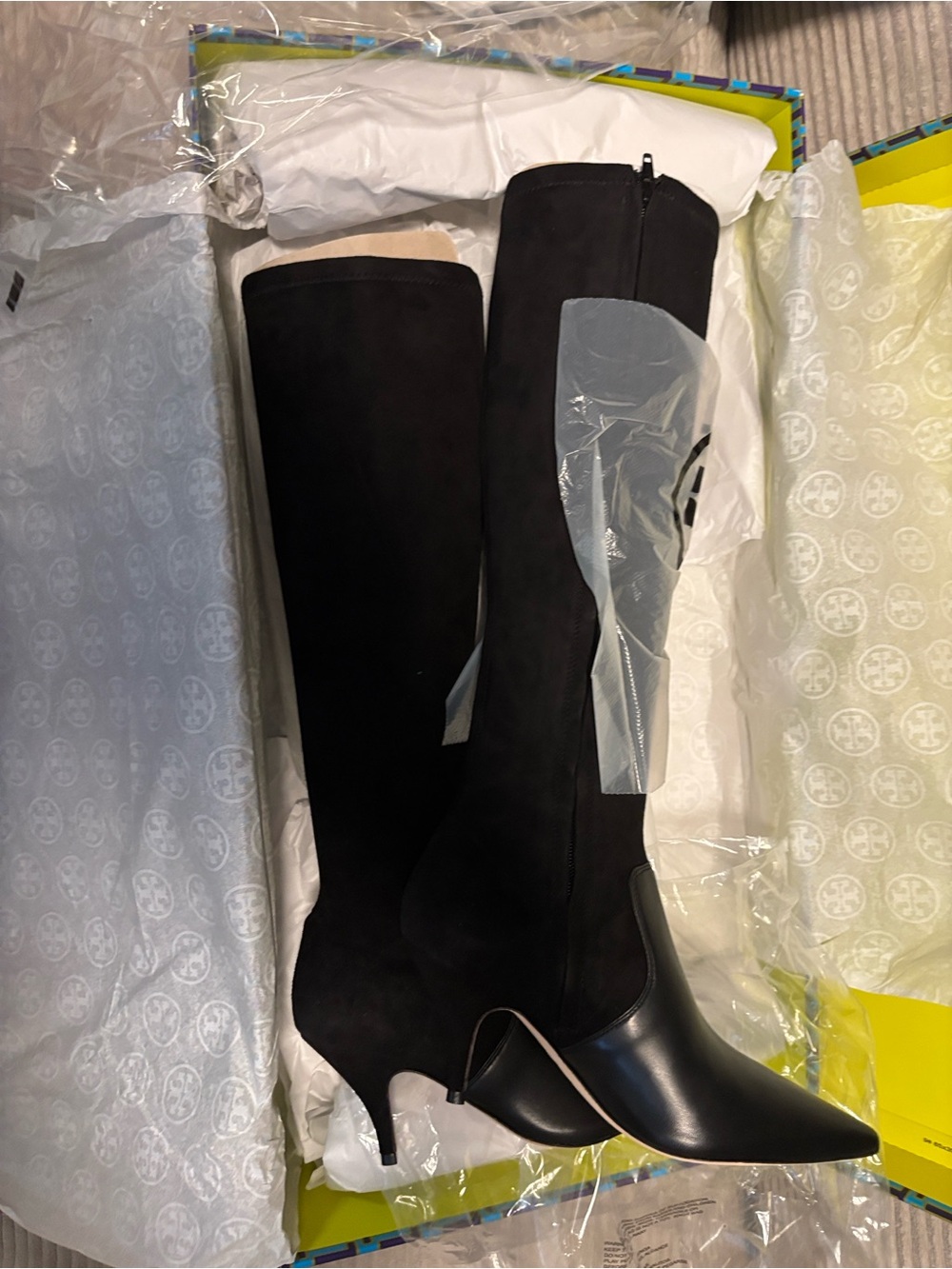 Tory Burch Perfect Black Stretch Suede/Misto Over-the-Knee Pointed Boots